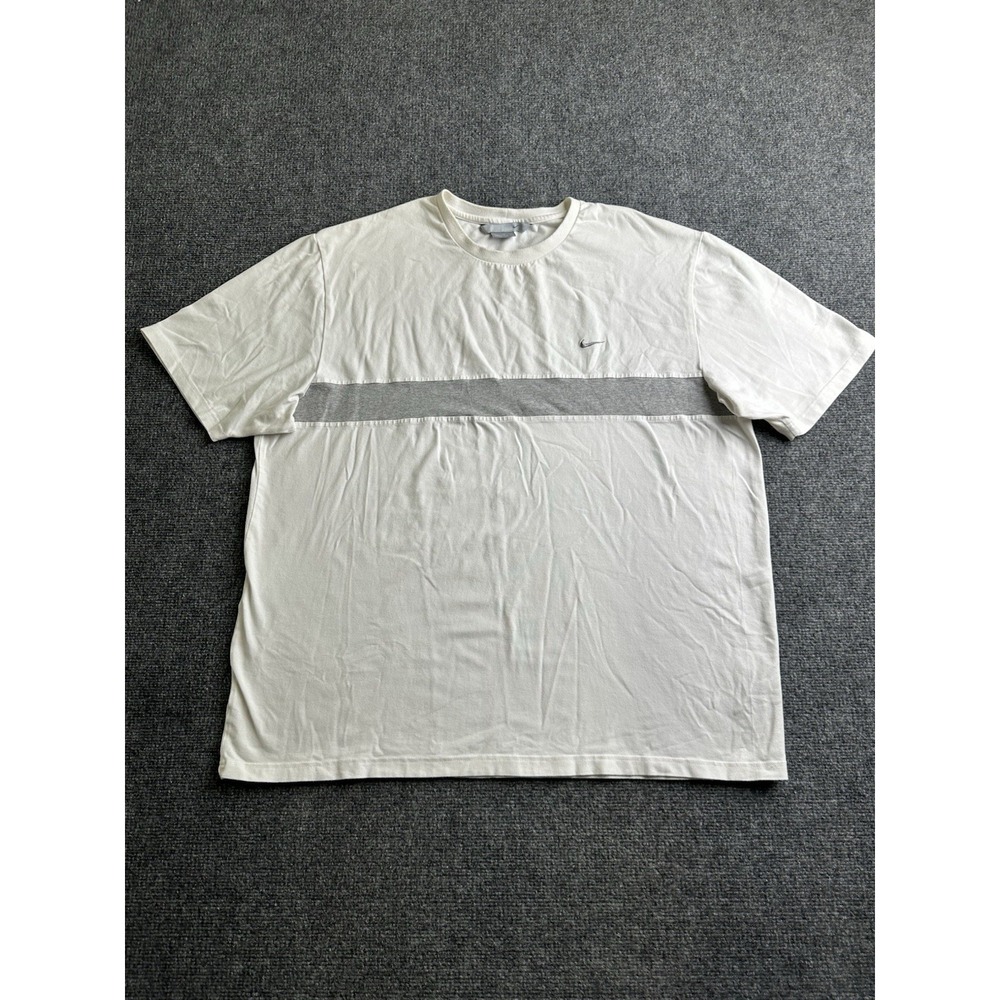 Mens Nike White Gray Stripe Swoosh Short Sleeve T-Shirt, Size 2XL